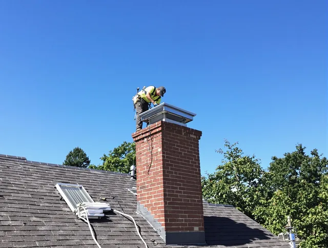 Bexley Chimney Sweep technician measuring a chimney cap in Bexley, OH