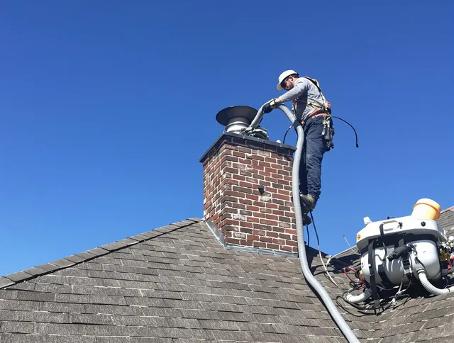 Dedicated Bexley Chimney Sweep team member cleaning a chimney in Bexley, OH