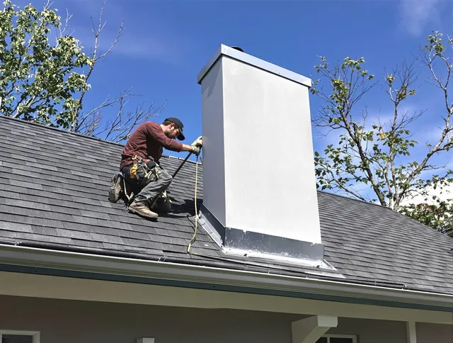 Bexley Chimney Sweep team member finishing chimney construction in Bexley, OH